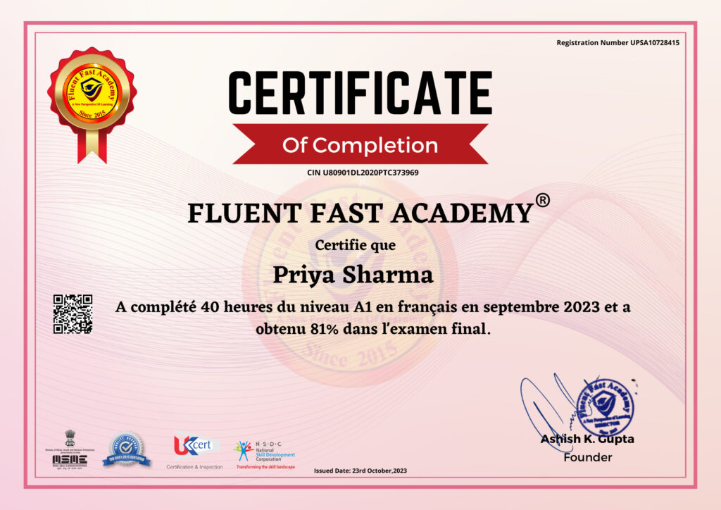 DELF A1 french certification
